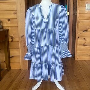 NWT Pomander Place Blue and White Stripe Cotton Poplin Kenzo Dress Women’s L